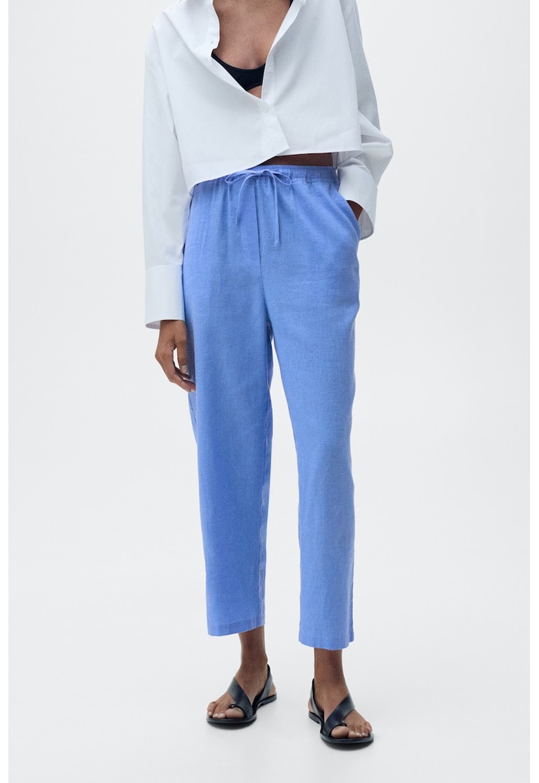 Pantaloni din amestec de in cu snur