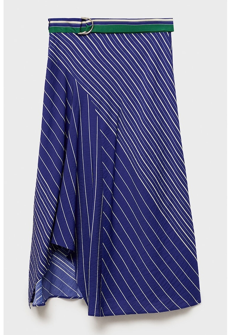 Fusta cu curea in talie si imprimeu - Alb/Albastru