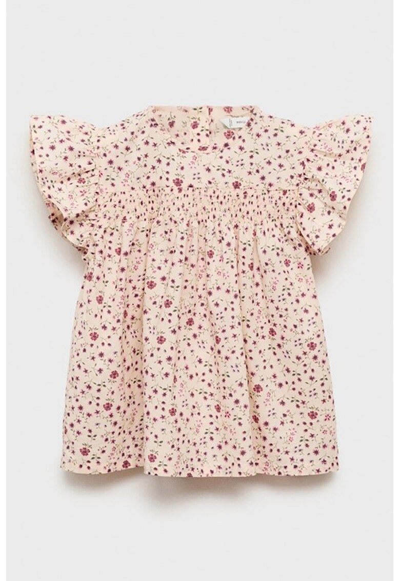 Bluza cu fenta cu nasturi si imprimeu - Rosu inchis/Crem