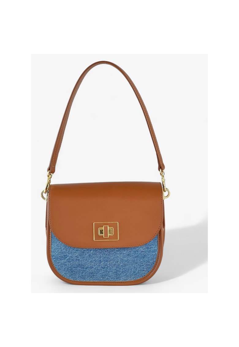 Alice geanta din piele - Coniac/Albastru - 15x18x10