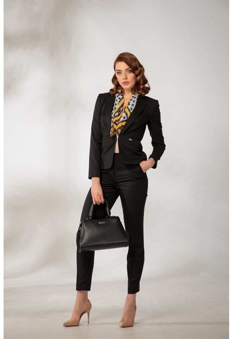 Pantaloni slim fit din amestec de in cu insertii din lurex - Negru