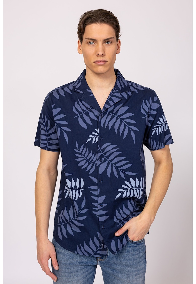 Camasa din amestec de bumbac cu imprimeu - Bleumarin