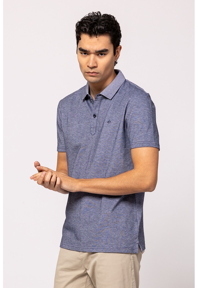 Tricou Oxford din bumbac pique - Albastru melange