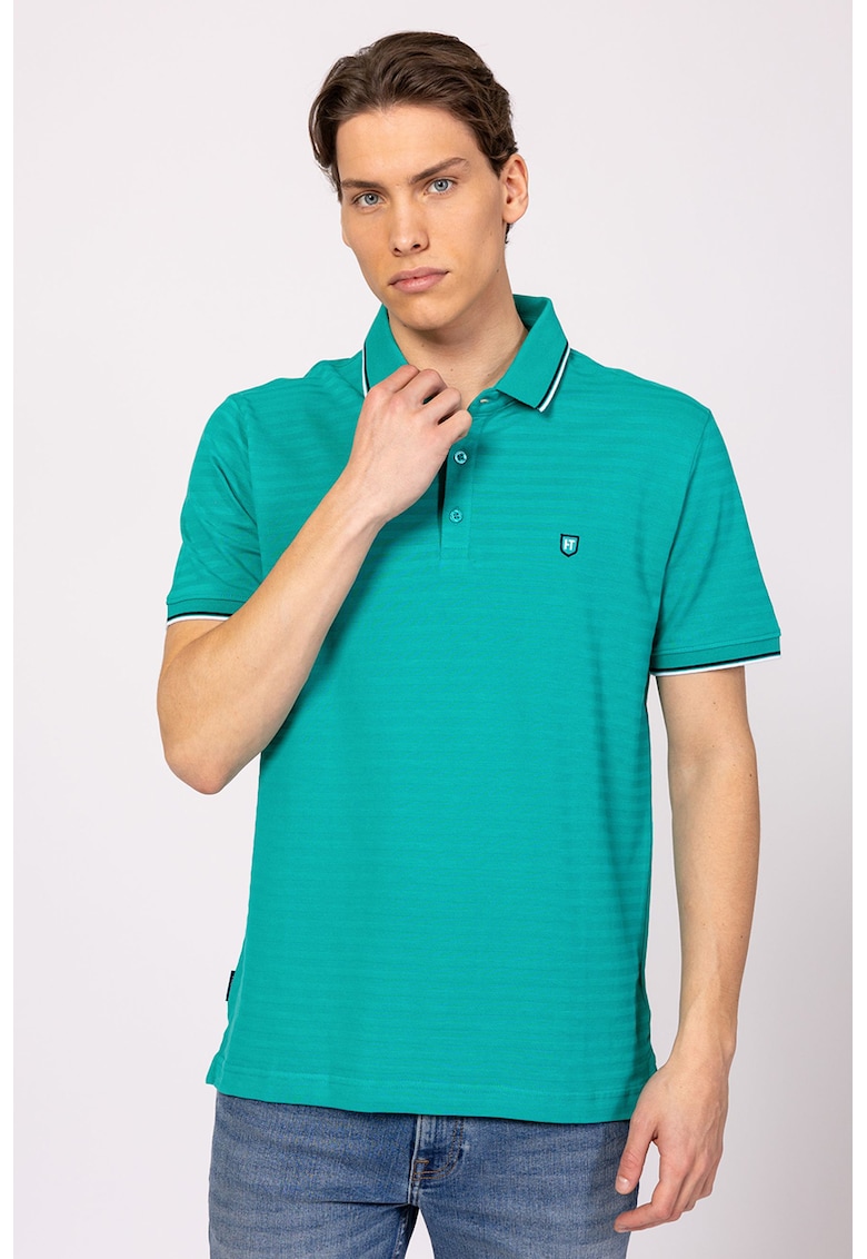 Tricou polo cu segmente contrastante - Verde persan