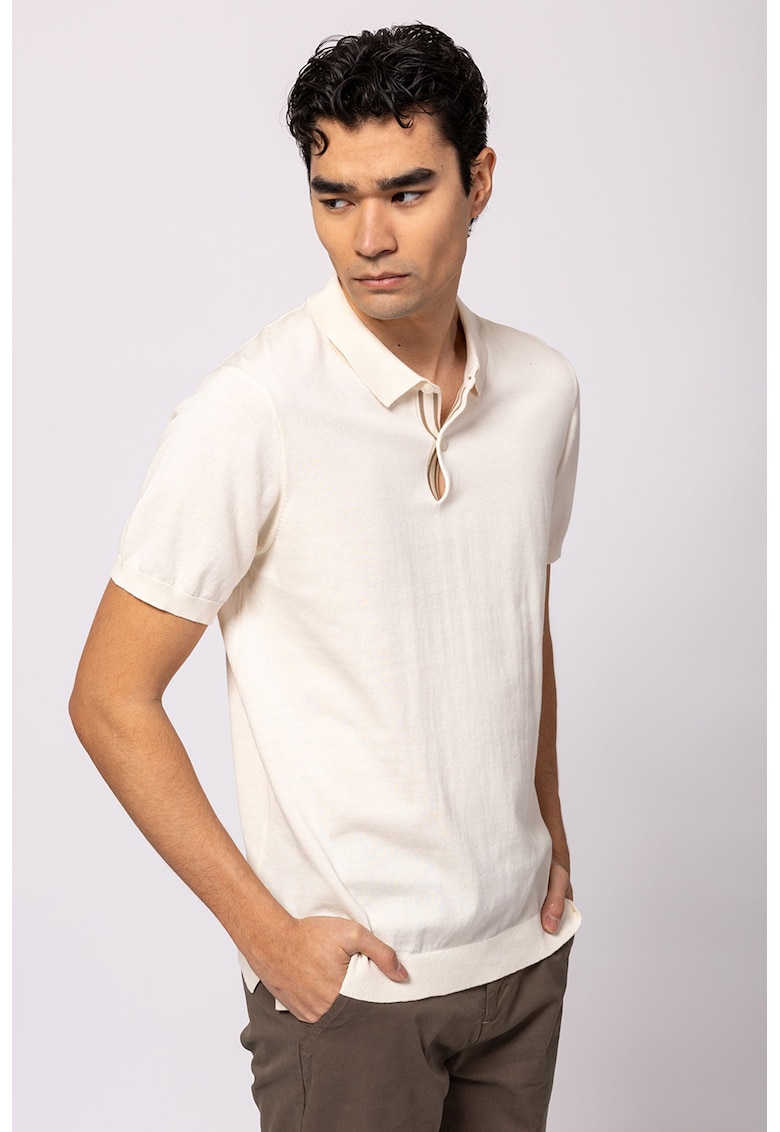 Tricou polo de bumbac - Alb fildes