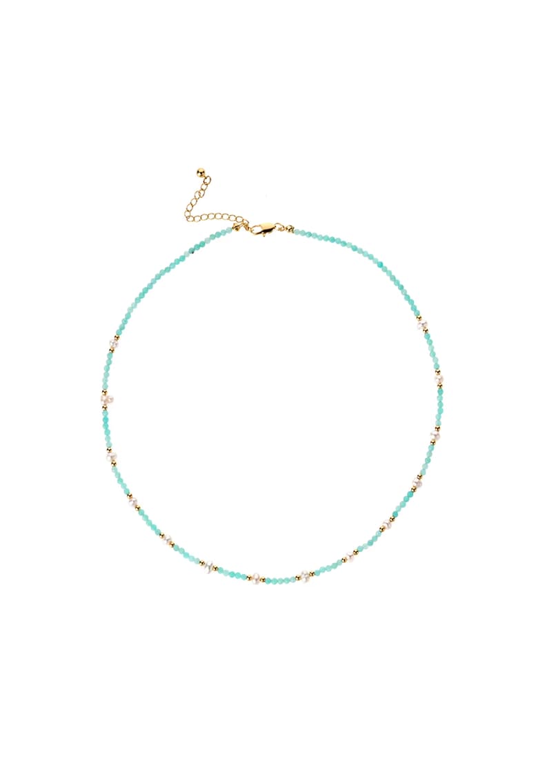 Colier Boho - din pietre de Amazonit si Perle naturale - Bono - din cupru placat cu aur