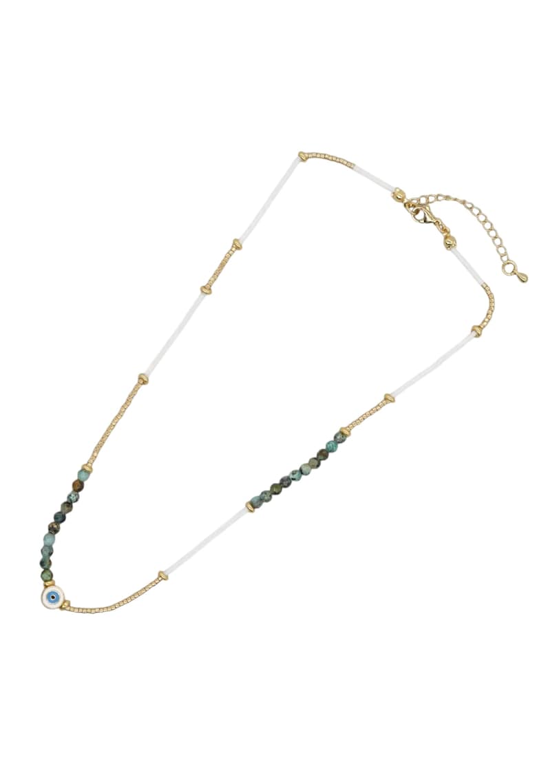 Colier margele din Miyuki si Turcoaz African Enlai - cu Evil Eye - alama placata cu aur