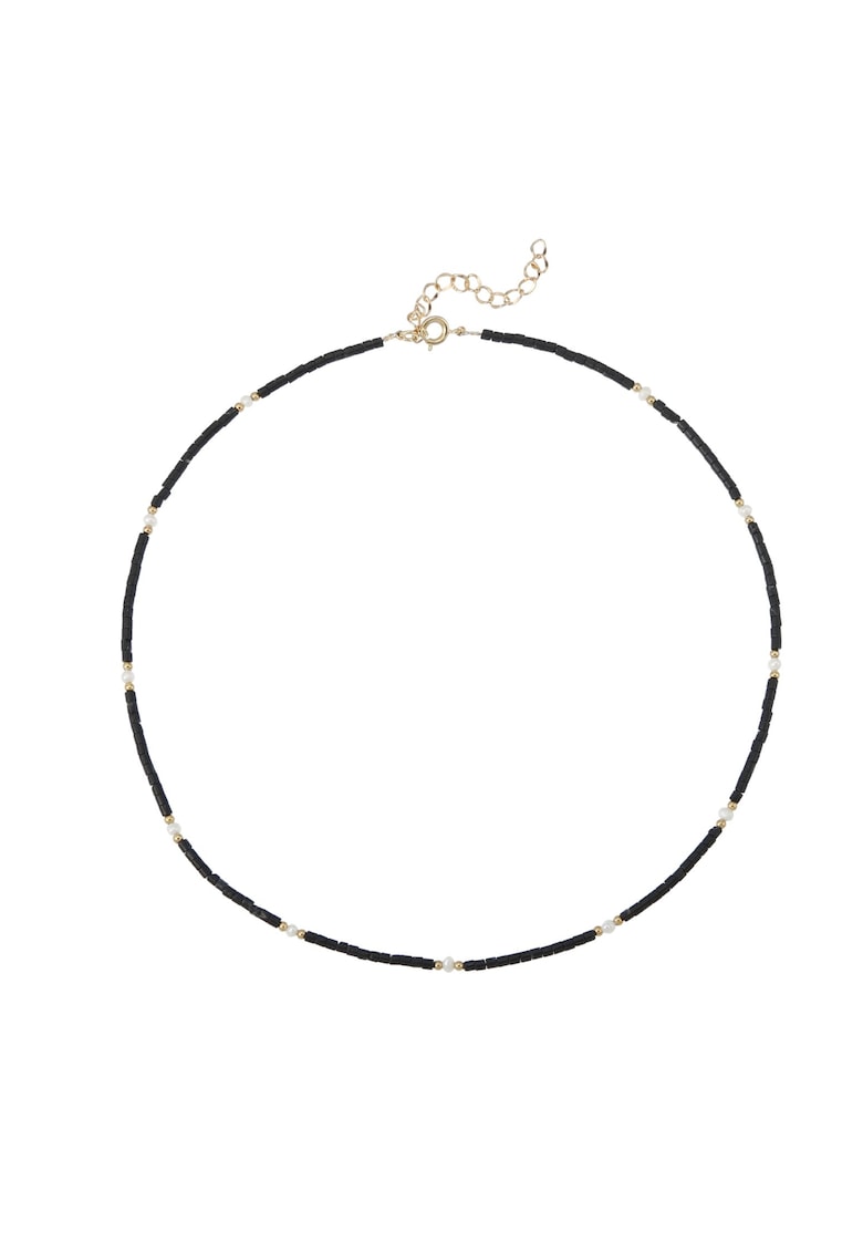 Colier Choker din cristale de Agat Negru si Perle Naturale Lenny - alama placata cu aur