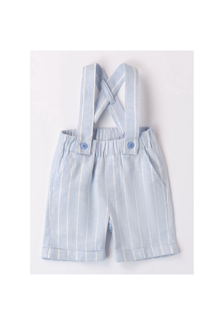 Pantaloni scurti cu model in dungi cu bretele pentru baiat - Albastru ciel