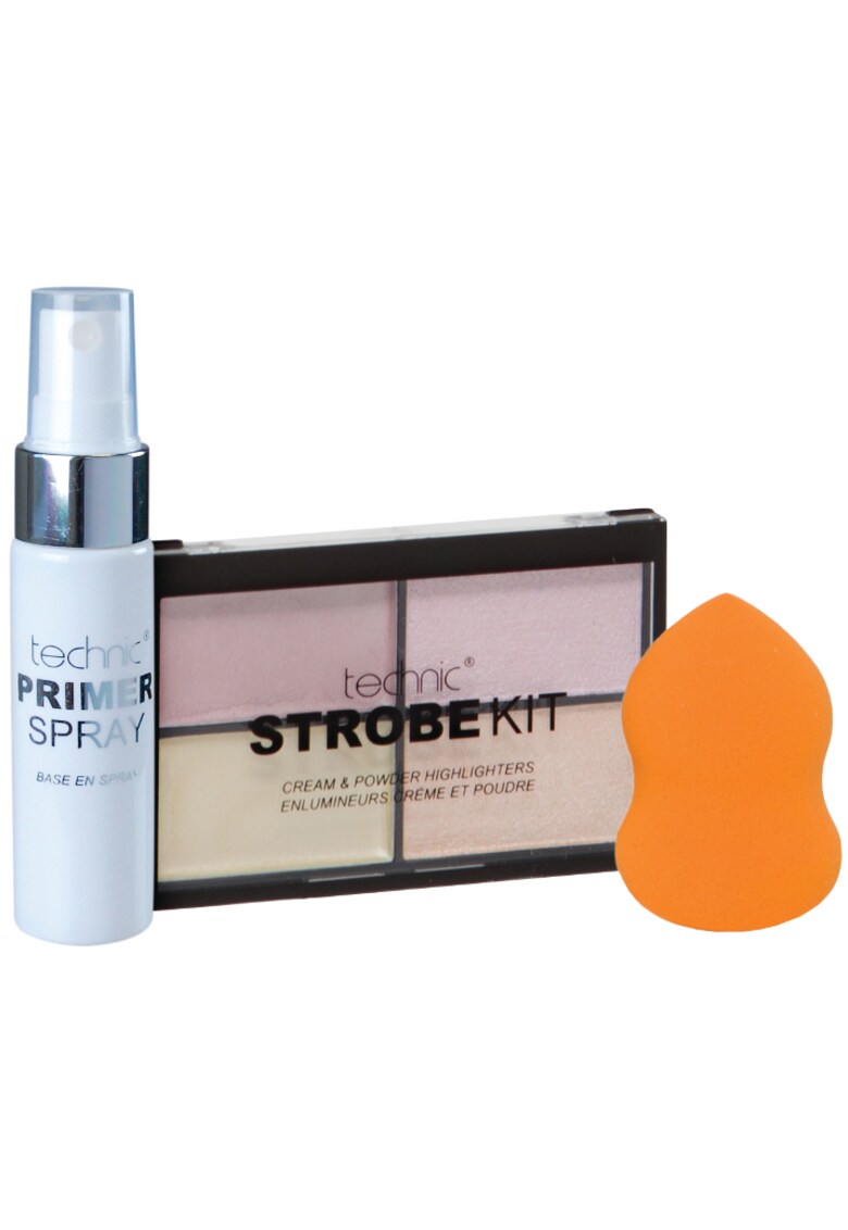 Set  Strobe 'n' Glow - Femei: Paleta fard + Burete aplicator + Spray de fixare