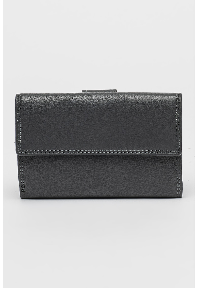 Portofel din piele cu clapa - Gri inchis