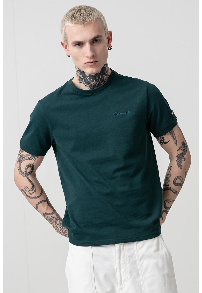 Tricou din material pique cu model uni - Verde englez