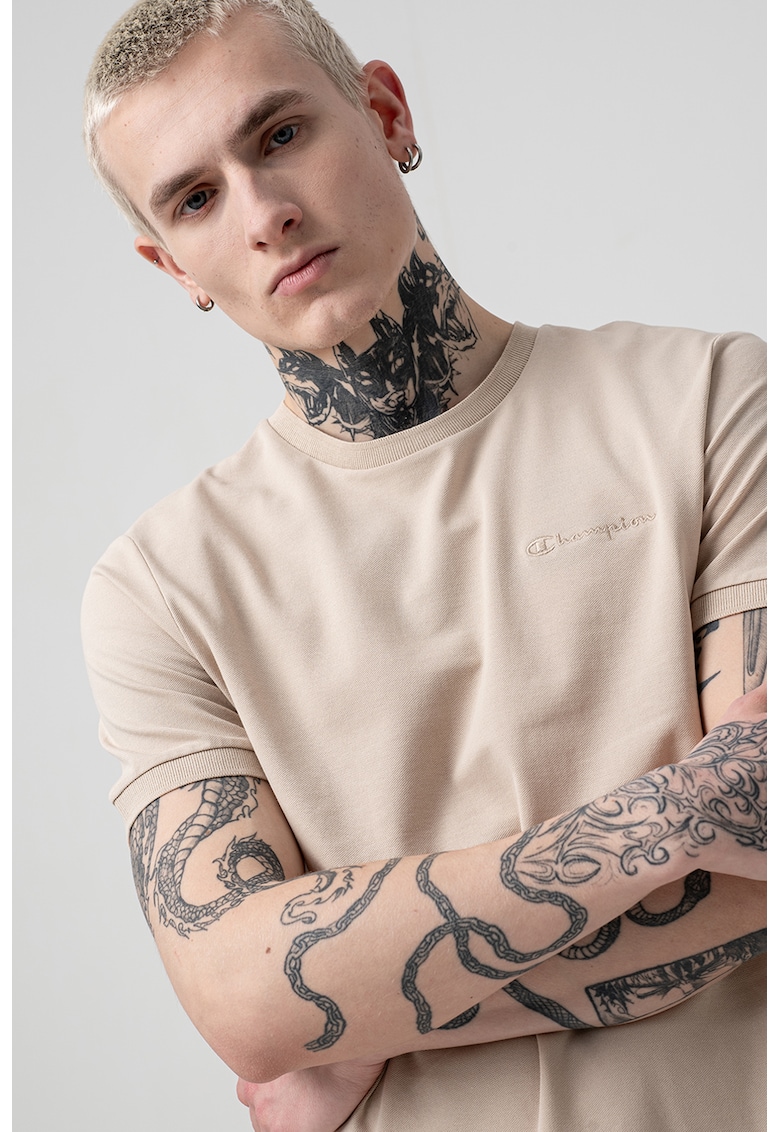 Tricou din material pique cu model uni - Bej