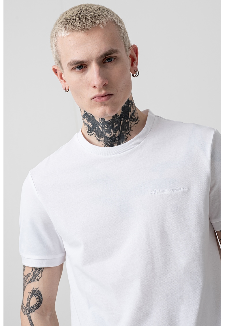 Tricou din material pique cu model uni - Alb optic