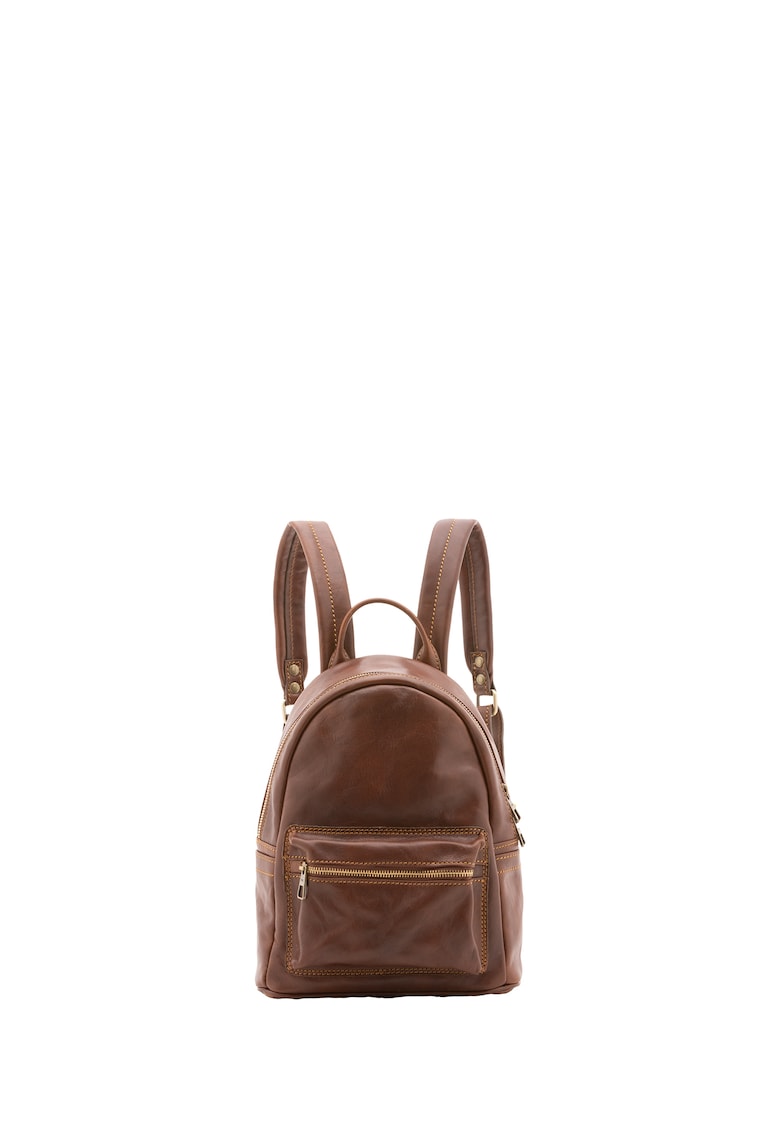 Rucsac de piele cu buzunar frontal - Maro