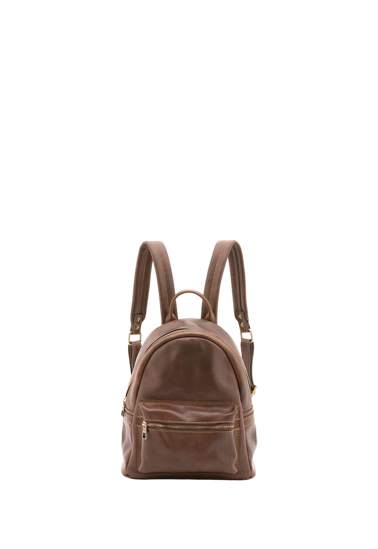 Rucsac de piele cu buzunar frontal - Maro taupe