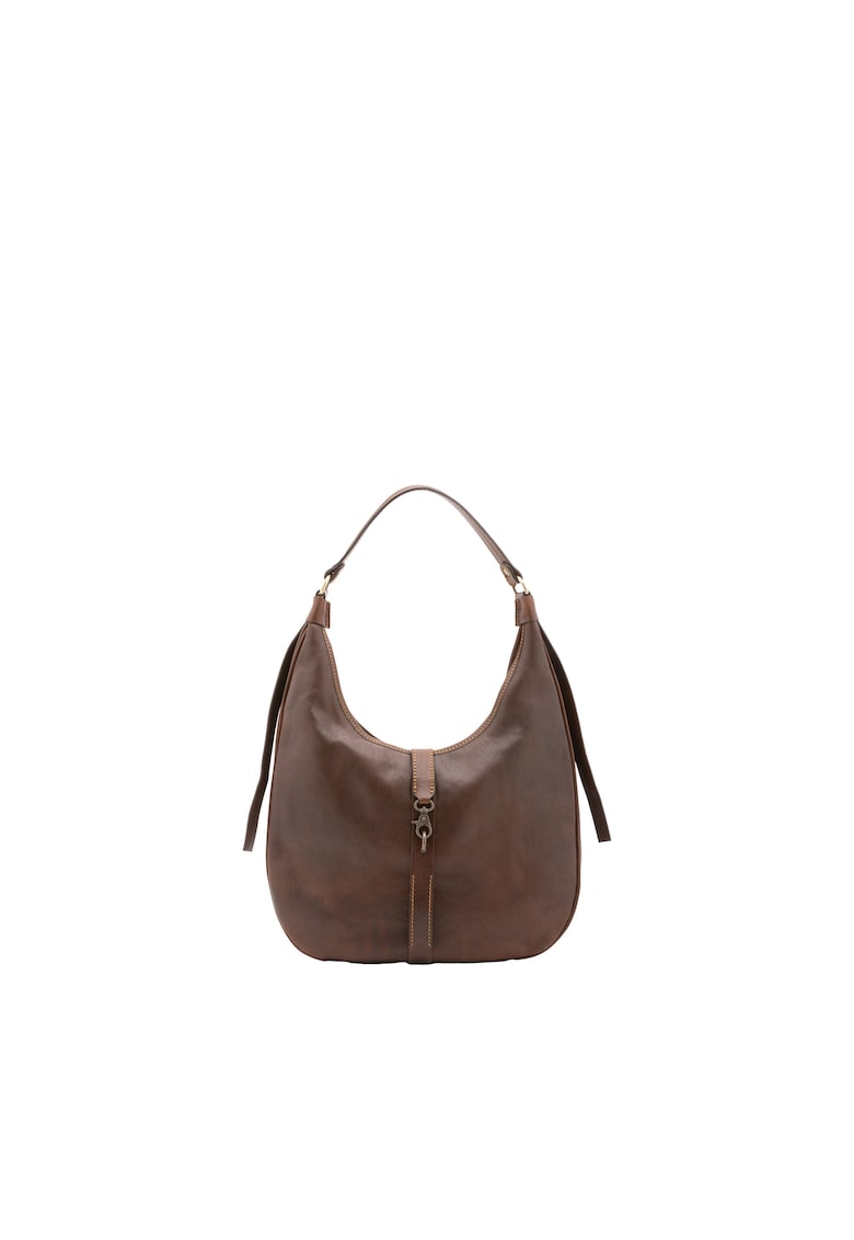 Geanta de piele cu bareta de umar - Maro inchis