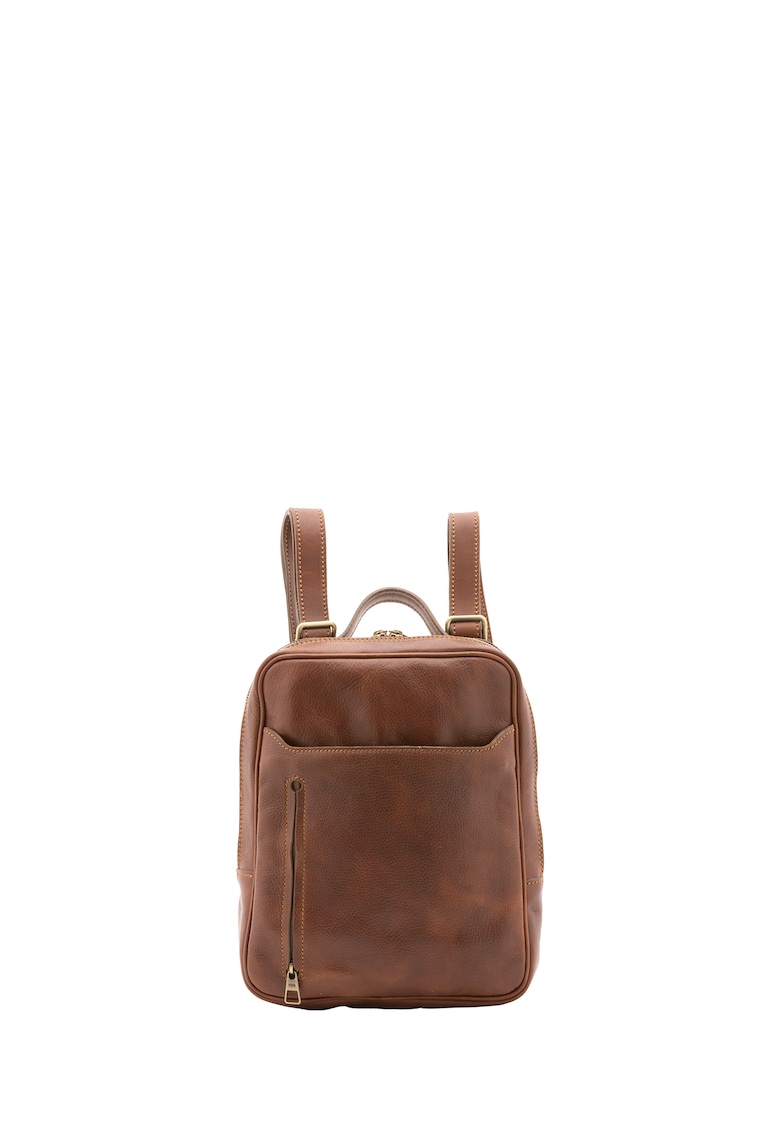 Rucsac de piele cu buzunare cu fermoar