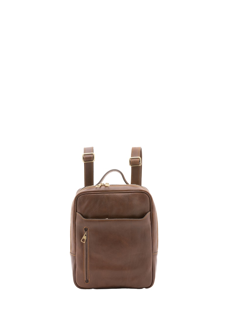 Rucsac de piele cu buzunare cu fermoar - Maro taupe