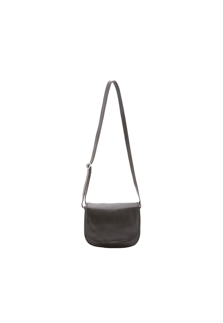 Geanta crossbody de piele cu bareta detasabila - Negru