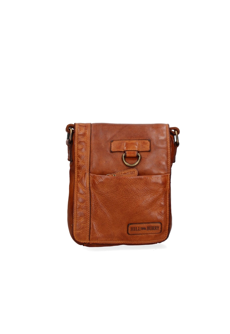 Geanta crossbody de piele cu clapa - Maro scortisoara