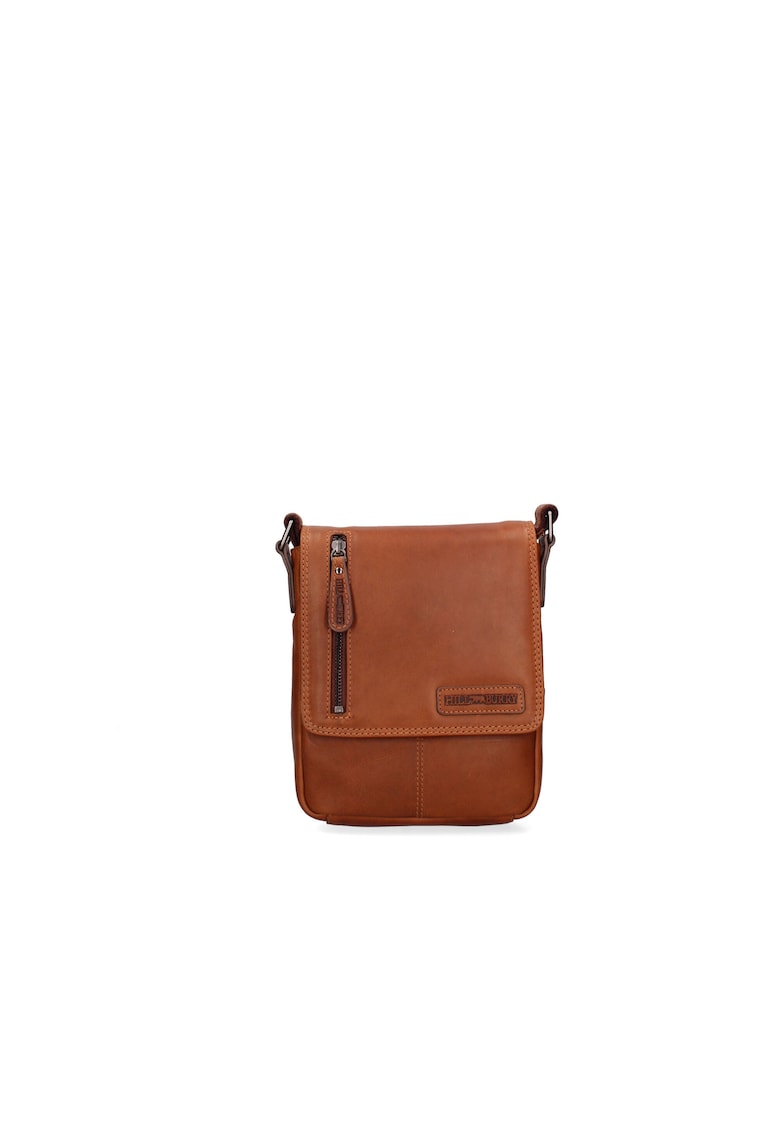 Geanta crossbody de piele cu logo in relief - Maro