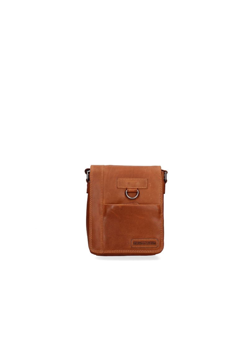 Geanta crossbody de piele cu aplicatie logo - Maro