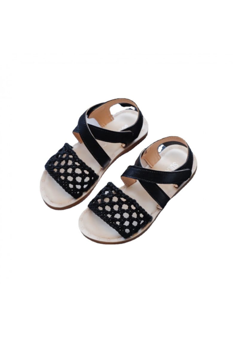 Sandale Cu Plasa Crosetata - Uni - Casual - Fete - Textil - Negru - Negru
