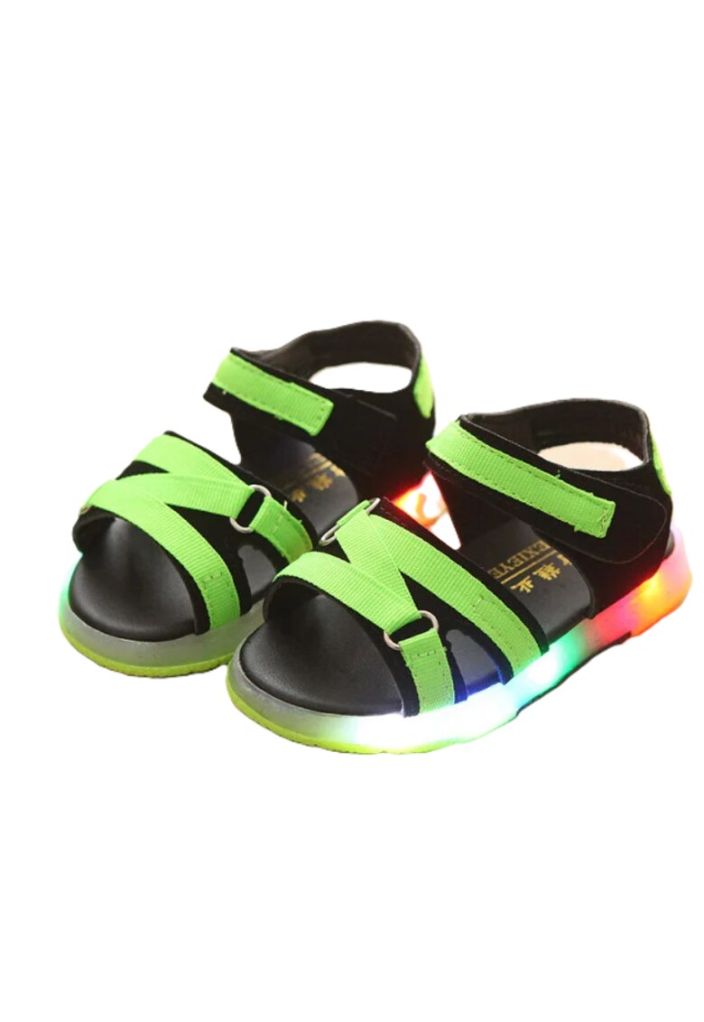 Sandale Cu Barete - Piele intoarsa - Uni - Casual - Baieti - Negru - Verde Neon - Negru/Verde neon