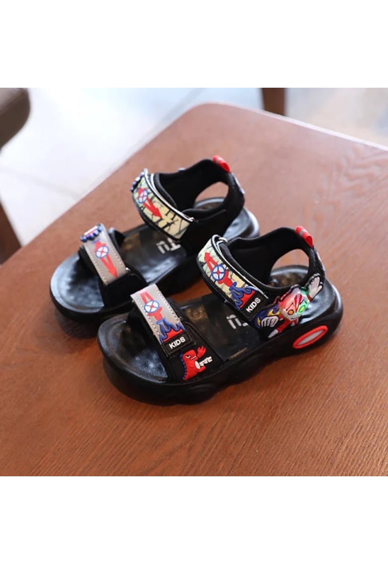 Sandale Model Super Erou - Textil - Cauciuc - Baieti - Negru - Rosu -