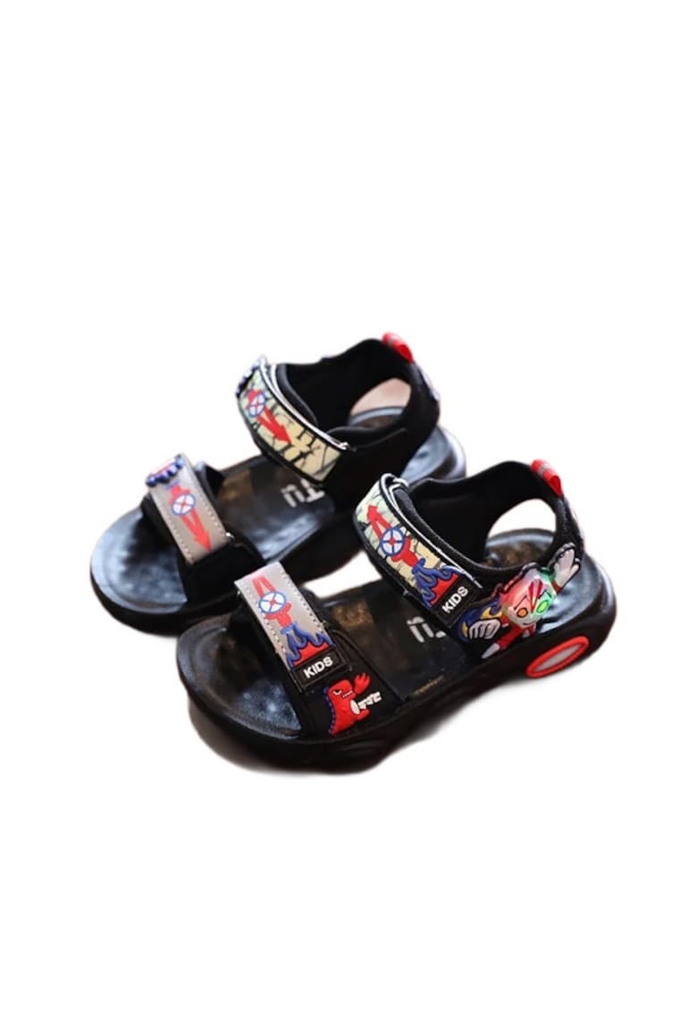 Sandale Model Super Erou - Textil - Cauciuc - Baieti - Negru - Rosu - Rosu/Negru