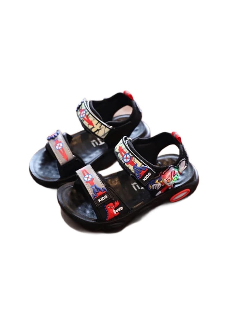 Sandale Model Super Erou - Textil - Cauciuc - Baieti - Negru - Rosu