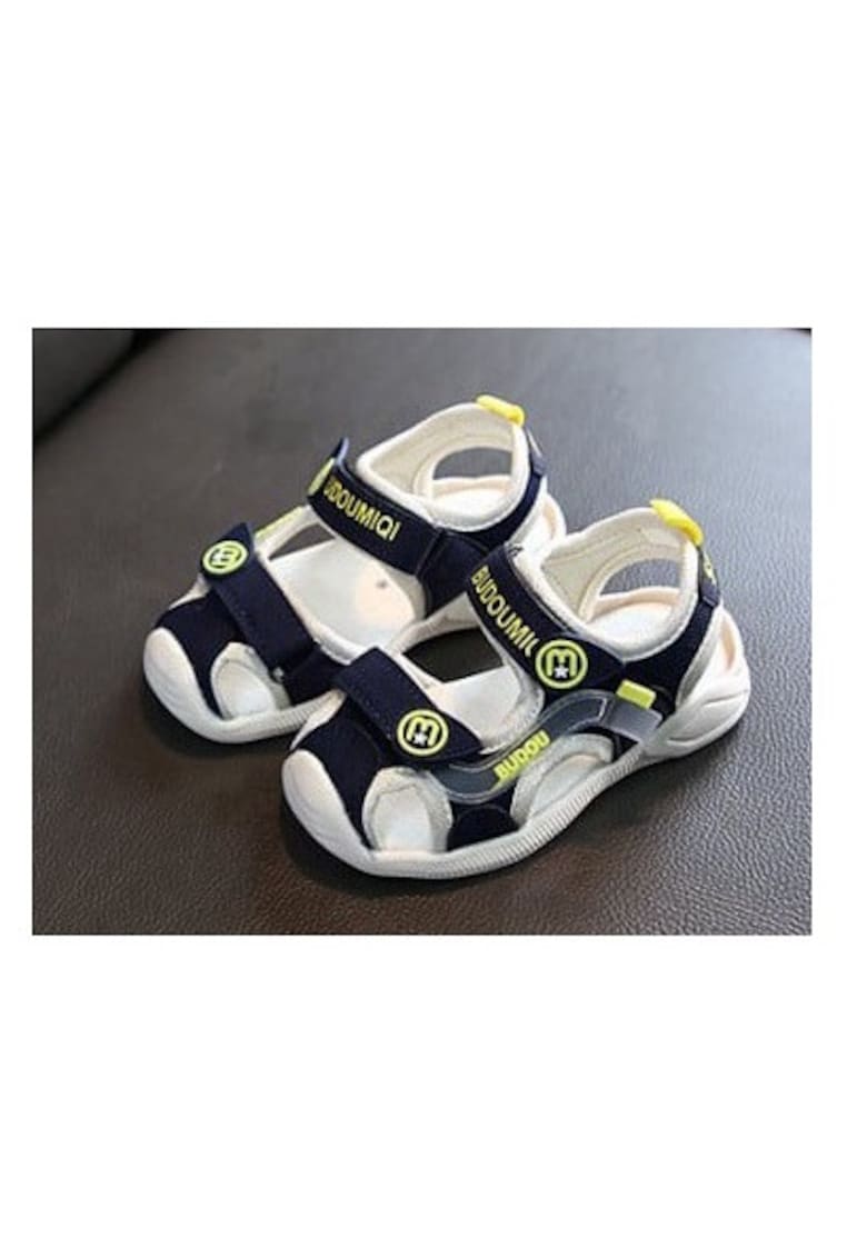 Sandale Cu Barete Ajustabile - Piele Intoarsa - Textil - Baieti - Bleumarin - Alb - Alb/Bleumarin