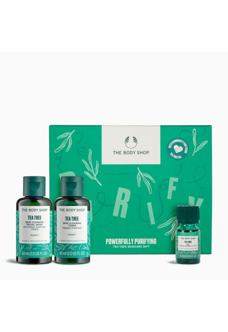 Set cadou Tea Tree - gel de curatare 60ml - lotiune tonica 60ml - ulei din arbore de ceai 10ml - multime