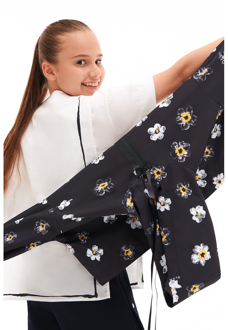 Jacheta cu gluga si imprimeu floral Jacheta cu gluga si imprimeu floral