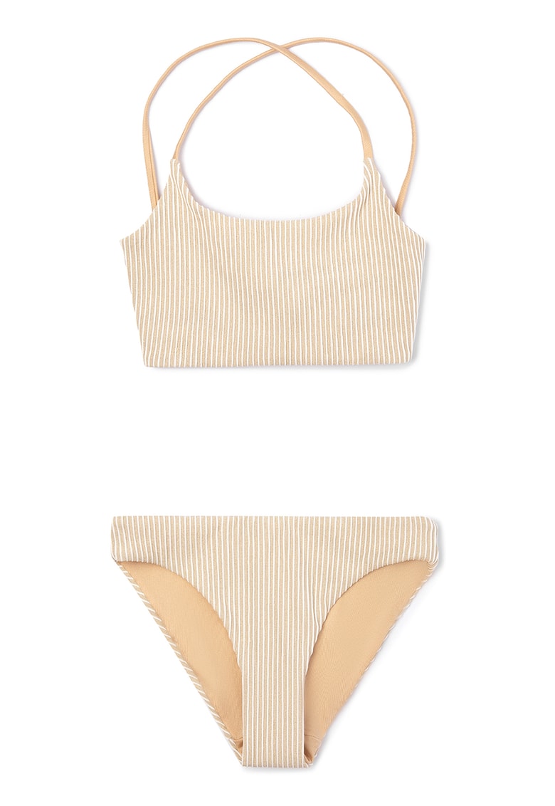 Costum de baie din doua piese cu model in dungi