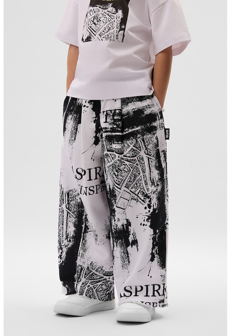 Pantaloni din bumbac cu croiala evazata si model