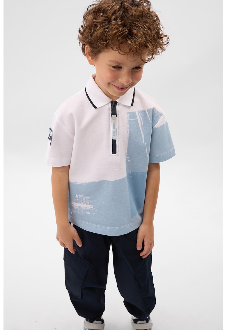 Tricou polo de bumbac cu fenta cu fermoar