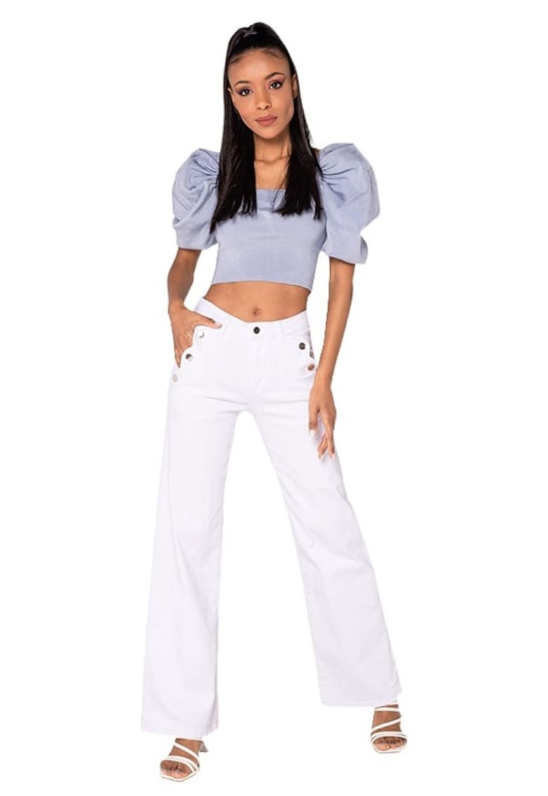 Blugi dama evazati  albi P195-10 M10 16984 Blugi dama evazati  albi P195-10 M10 16984