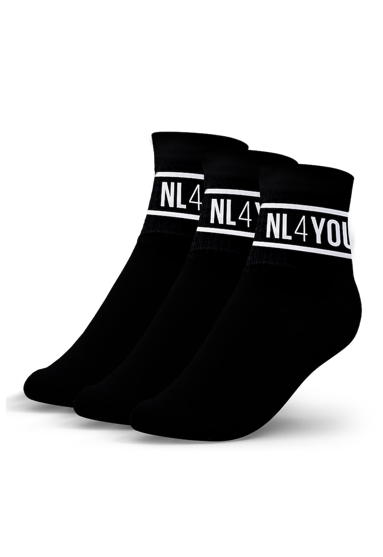 Set de sosete scurte unisex cu logo - 3 perechi - Negru