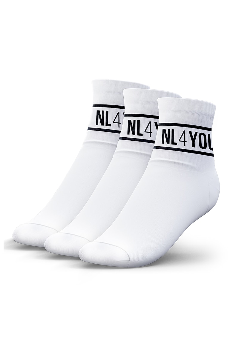 Set de sosete scurte unisex cu logo - 3 perechi - Alb
