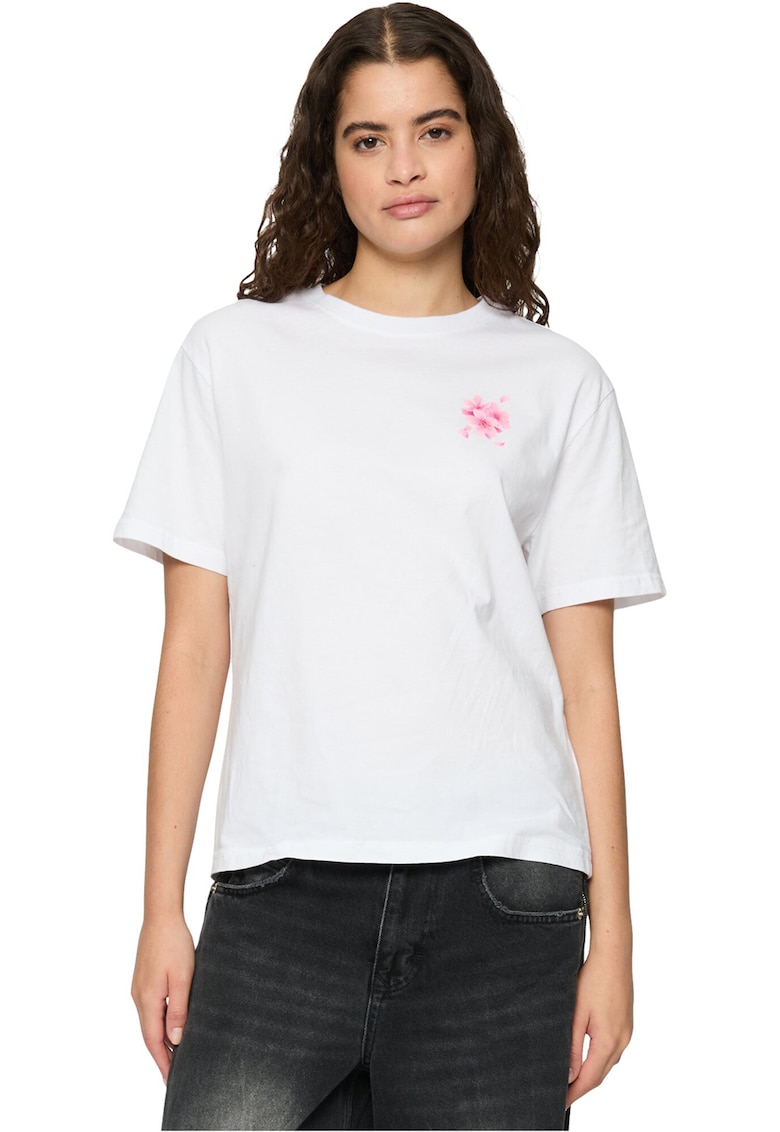 Tricou unisex cu decolteu la baza gatului si model grafic pe partea din spate