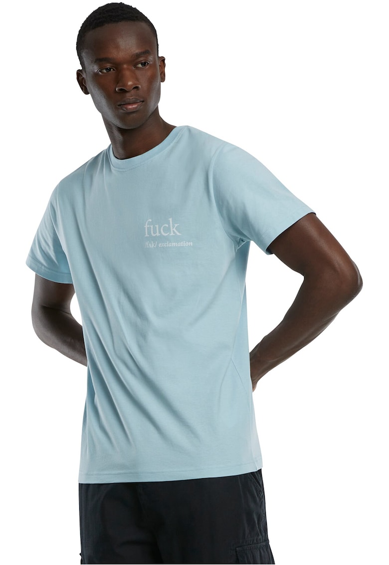 Tricou cu decolteu la baza gatului si model text pe partea din spate