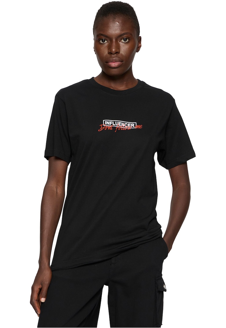 Tricou din bumbac cu decolteu la baza gatului si model text