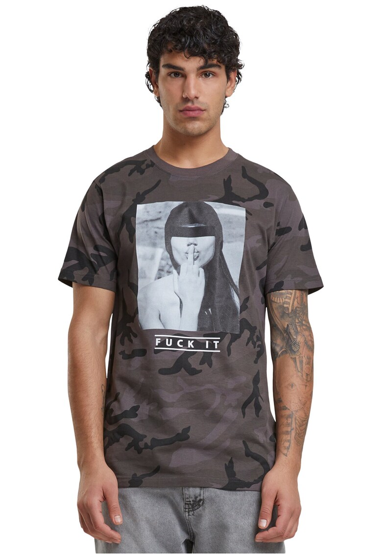 Tricou regular fit cu imprimeu foto - Maro inchis/Negru