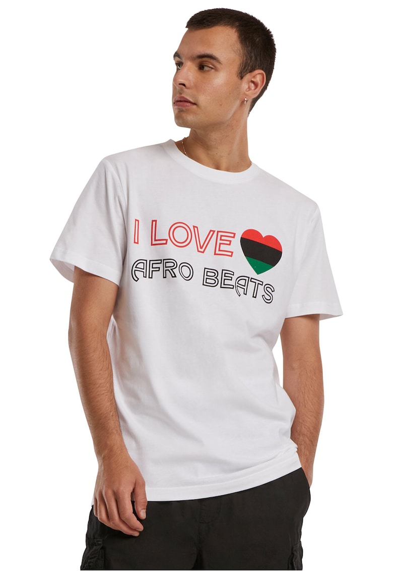 Tricou cu decolteu la baza gatului si imprimeu text - Rosu/Negru/Alb optic