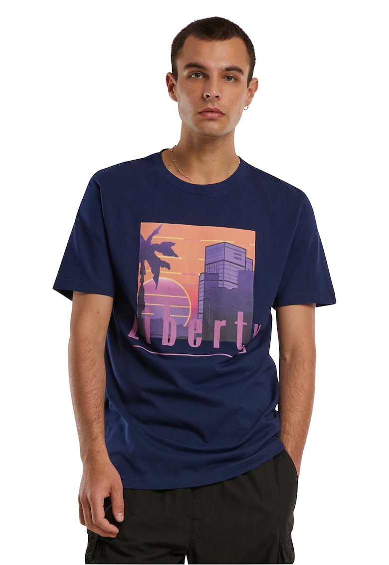 Tricou din bumbac cu imprimeu grafic - Piersica/Lila/Bleumarin