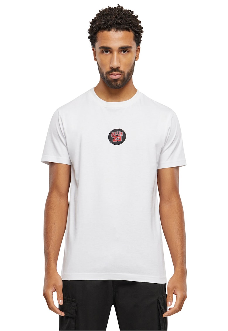 Tricou cu decolteu la baza gatului si aplicatie - Rosu/Negru stins/Alb optic