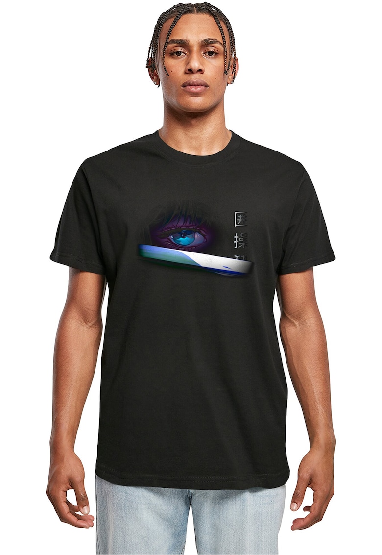 Tricou din bumbac cu imprimeu desene animate - Albastru pastel/Negru