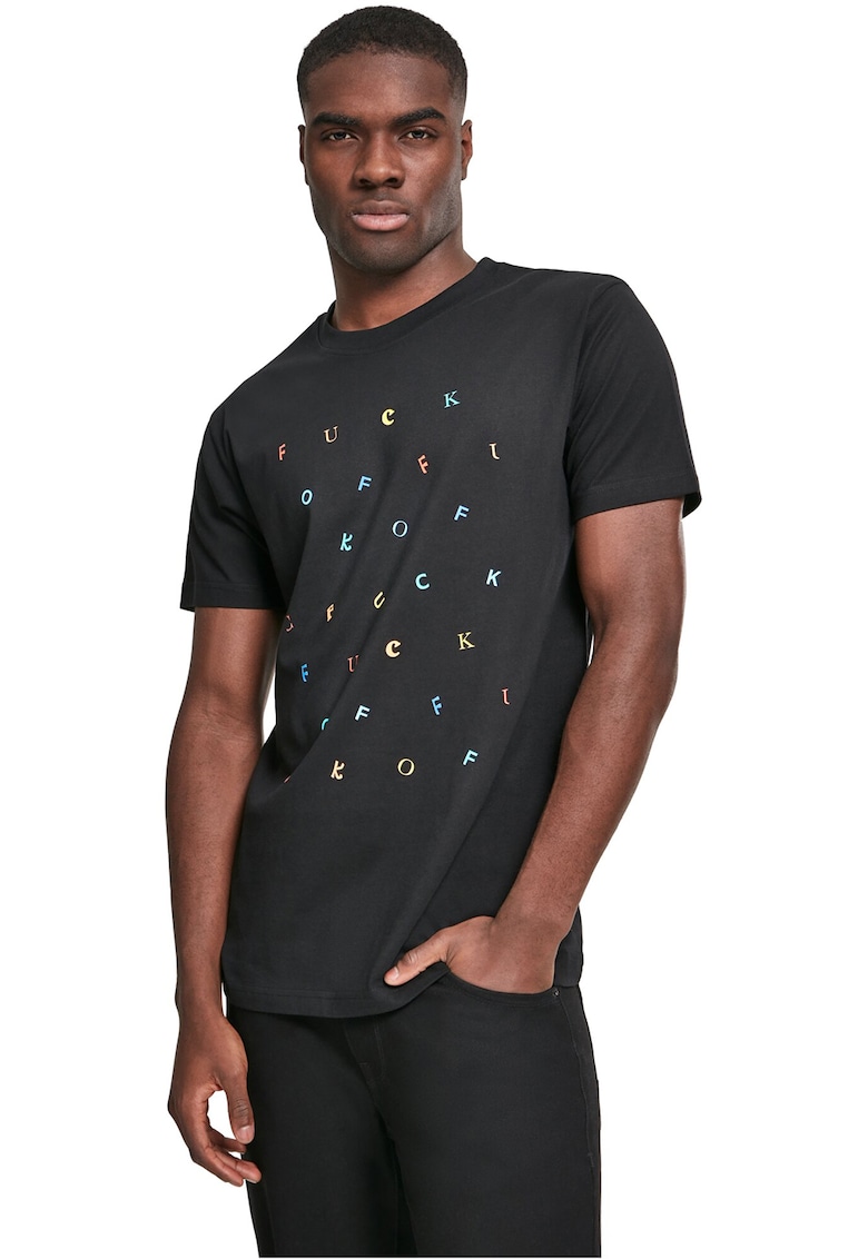 Tricou din bumbac cu imprimeu text - Rosu/Galben sofran/Negru stins